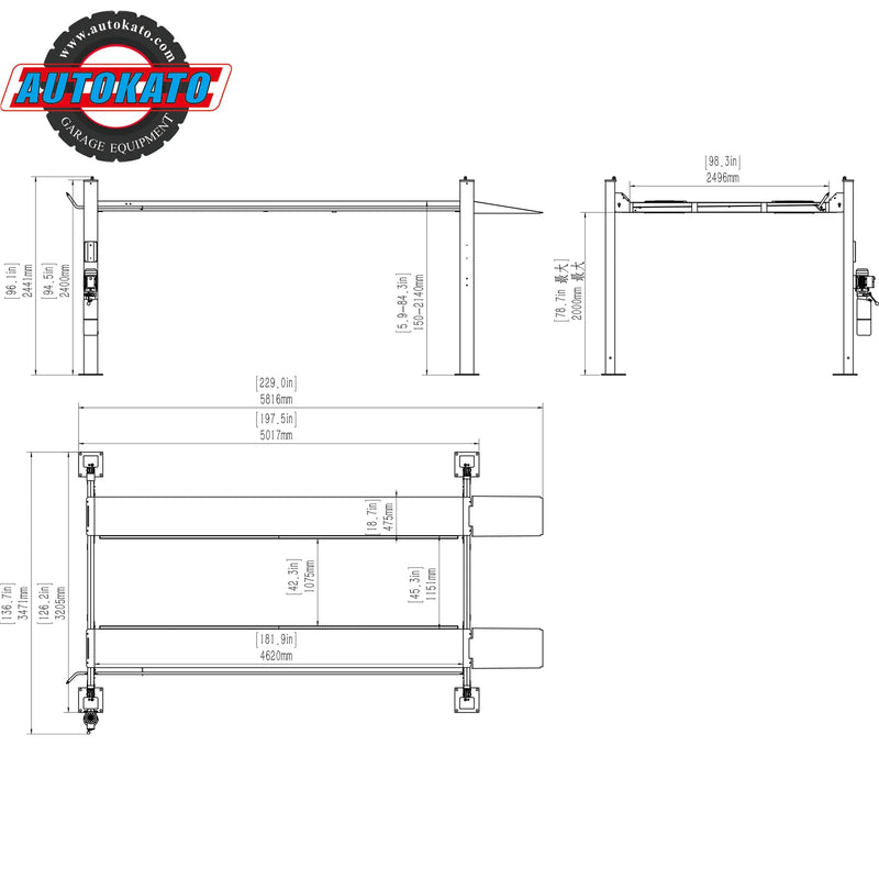 KATOOL KT-4H110 11,000lb 4-Post Lift