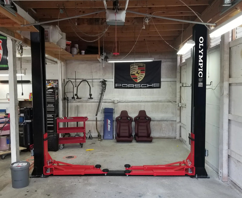 Model: Olympic 2PBP-8 / 8,000-lb Base Plate 2-Post Lift / 2-stage arms / Symmetric 2-stage foot pads / Dual point lock release / 10-year warranty / SHIPS FREE!