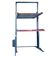 Olympic 2PTS-8800 two-post triple stacker parking lift with two raised platforms and control box
