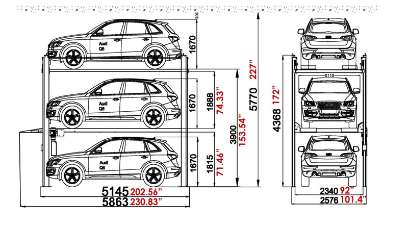 "The Triple Stacker- S" Three-Level 3-Car Storage Lift - Dual-Capacity 5,000 / 6,000 lb. Platforms | Standard Size | 10-Year Warranty | Free Shipping