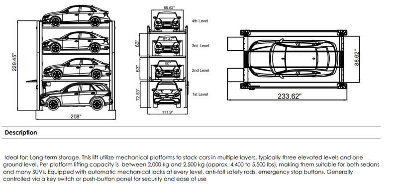 4032-4 multi-car storage system with elevated platforms