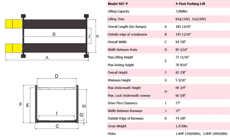 AMGO 407-P 7,000 lb 4-Post Lift
