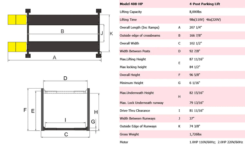 AMGO 408-HP 8,000 lb 4-Post Lift