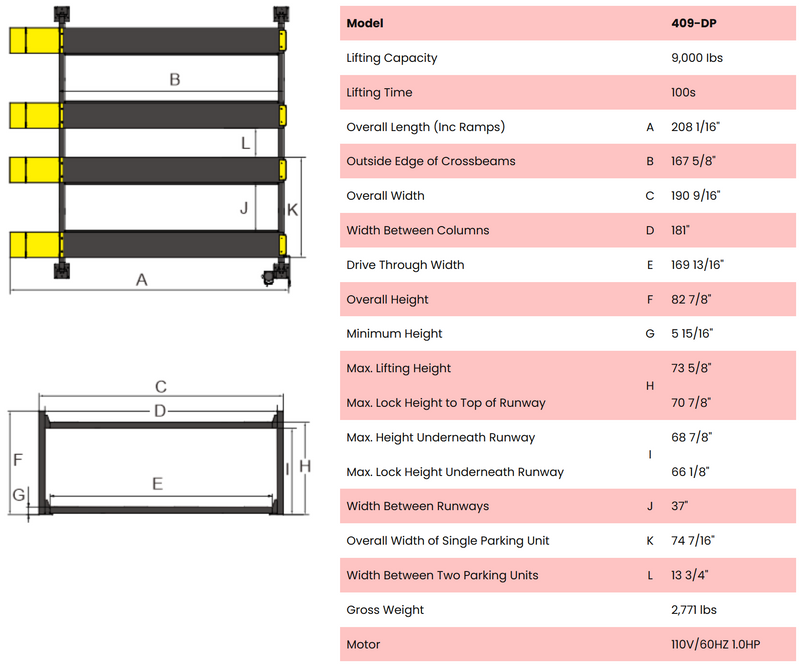 AMGO 409-DP 9,000 lb 4-Post Double Parking Lift