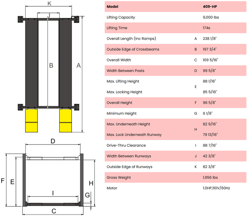 AMGO 409-HP 9,000 lb 4-Post Lift