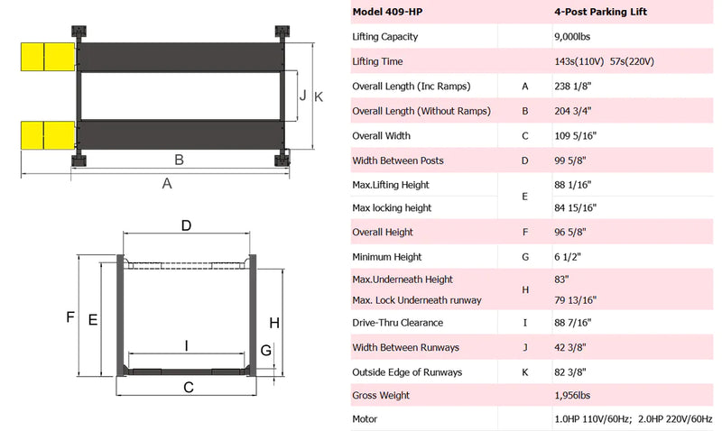 AMGO 409-HP 9,000 lb 4-Post Lift