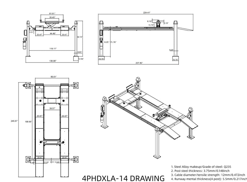 Olympic 4PHDXLA-14 14,000-lb. Capacity Car & Truck Maintenance Alignment Lift