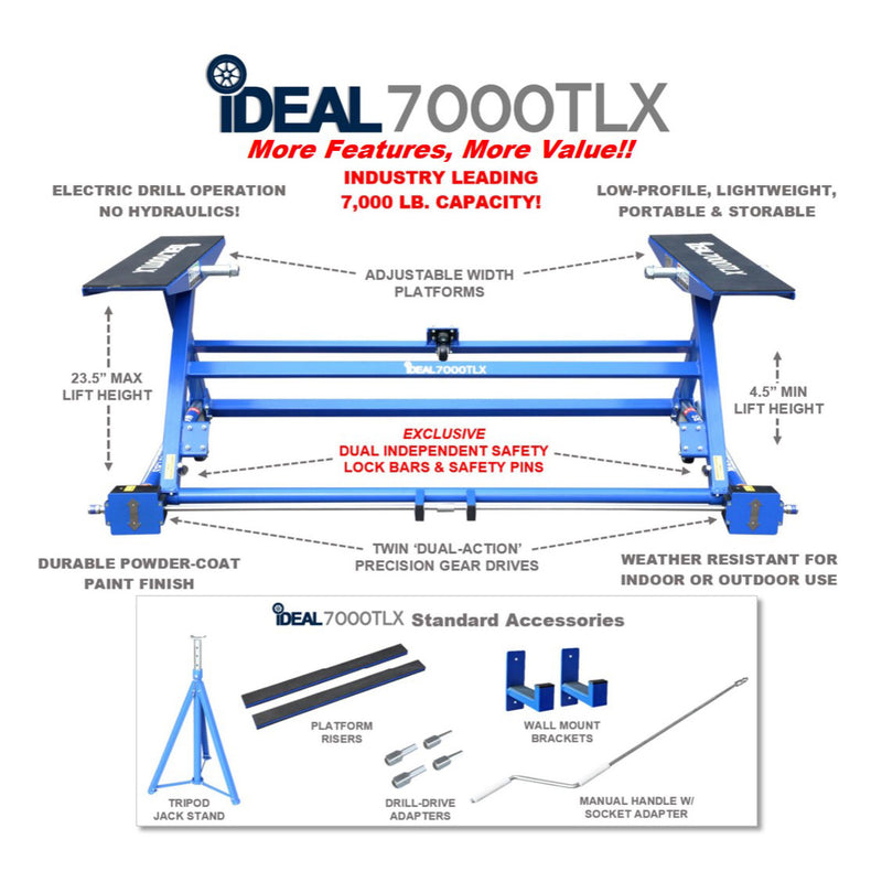 iDEAL TLX-7000 7,000 lb Low Profile Portable & Storable Tilt Lift