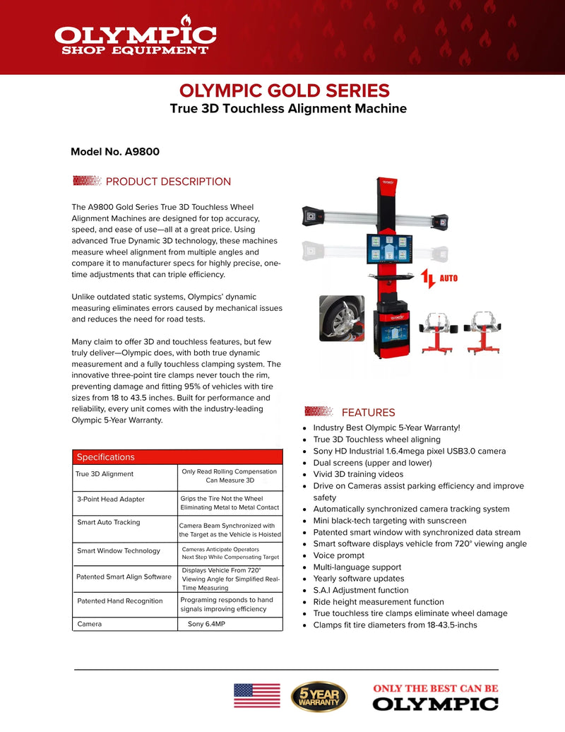 Olympic A9800 True 3D Touchless Alignment Machine
