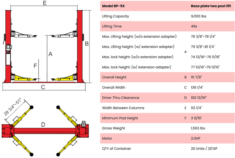 AMGO BP-9X 9,000 lb 2-Post Baseplate Lift