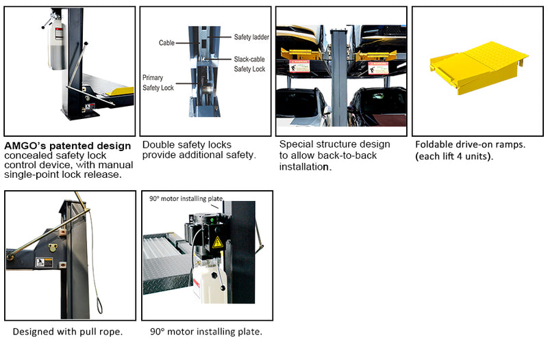 AMGO 409-DPX 9,000 lb 4-Post Double Parking Lift Longer & Taller