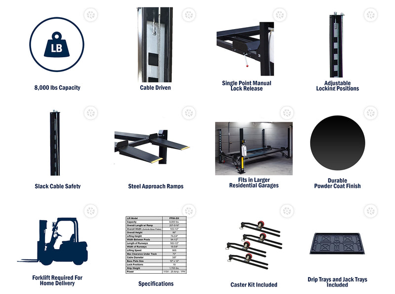 WL8K-DX 8,000 lb 4-Post Deluxe Storage Lift