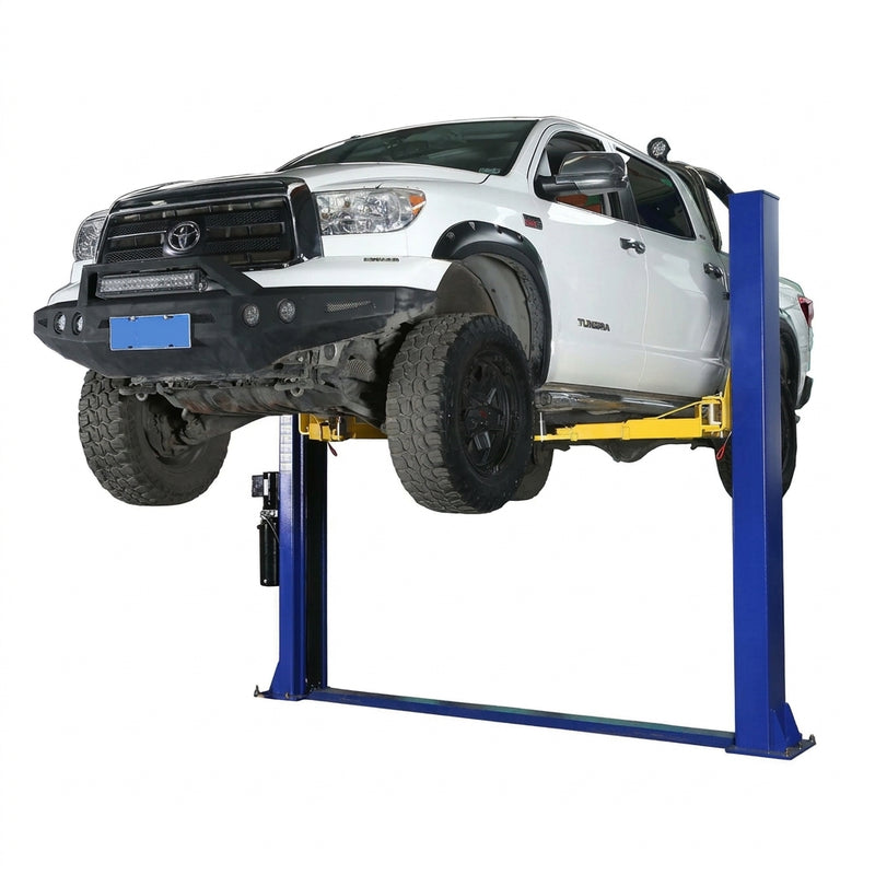 HW-10KBP-A 10,000 lb 2-post floor plate lift raising a pickup truck