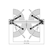 HW-10KBP-A top-view dimension diagram with arm reach and overall width