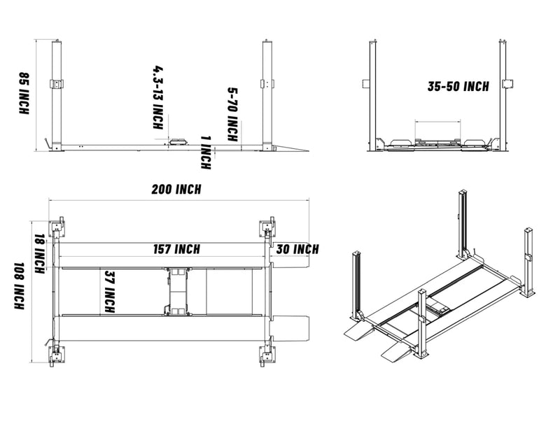 KATOOL 8,500lb 4-Post Lift KT-4H850
