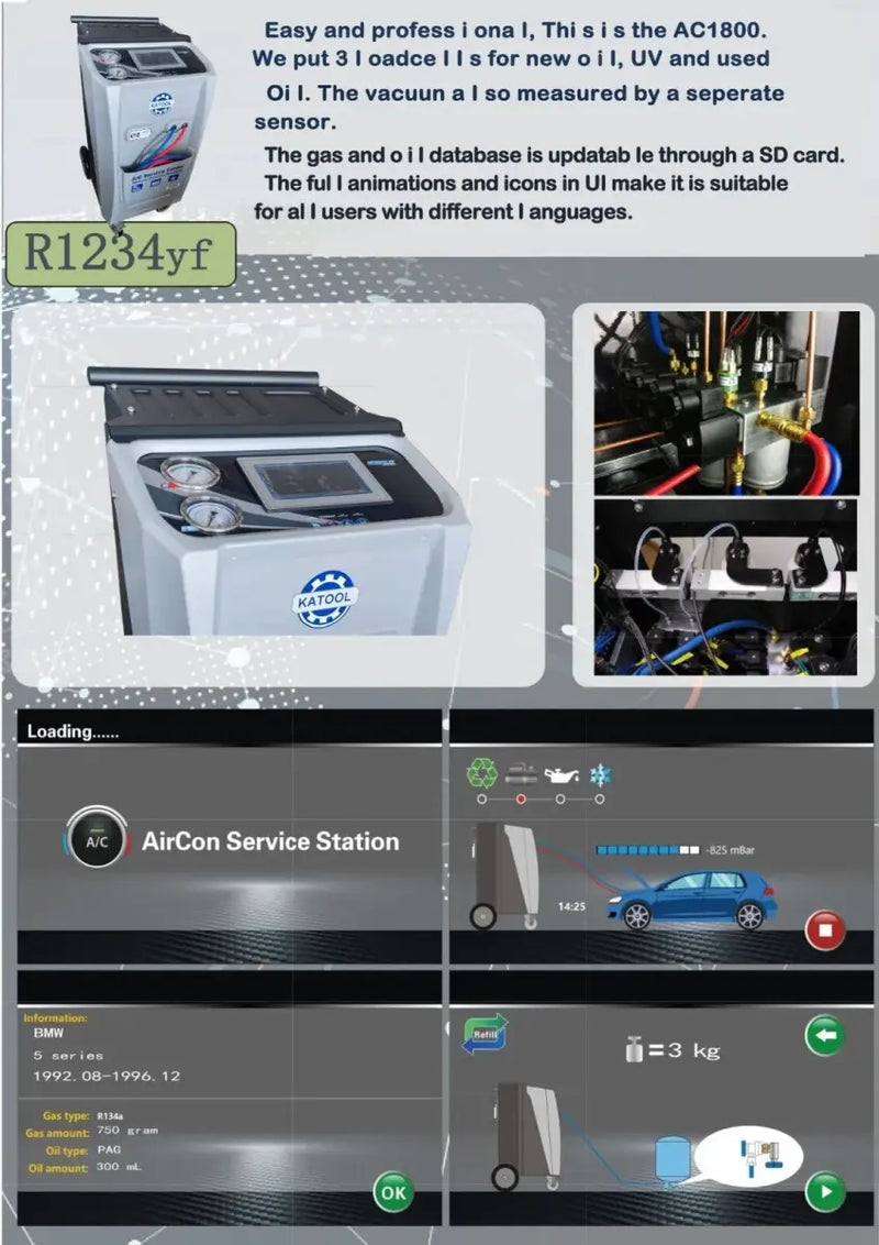 KATOOL KT-AC2100 Fully Automatic R-1234YF Recovery, Recycle & Recharge DUAL AC2100 Machine