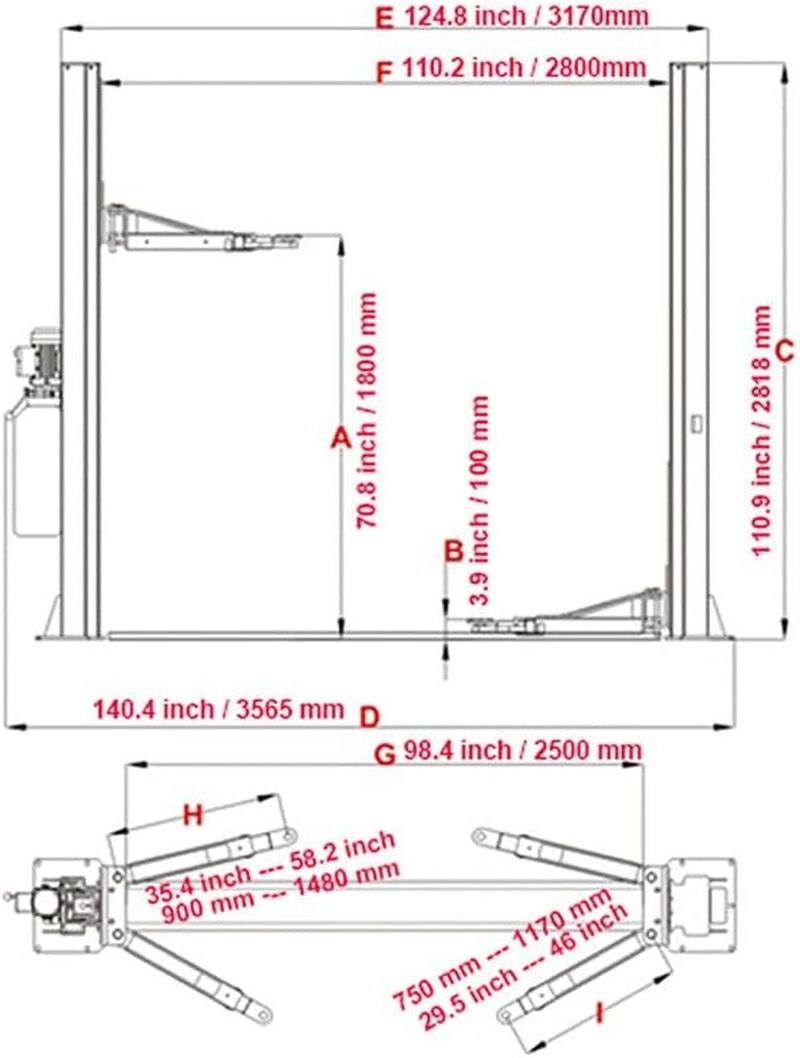 KATOOL KT-H115Z 11,000lb Floorplate 2-Post Lift 220V Dual Lock Release 220V