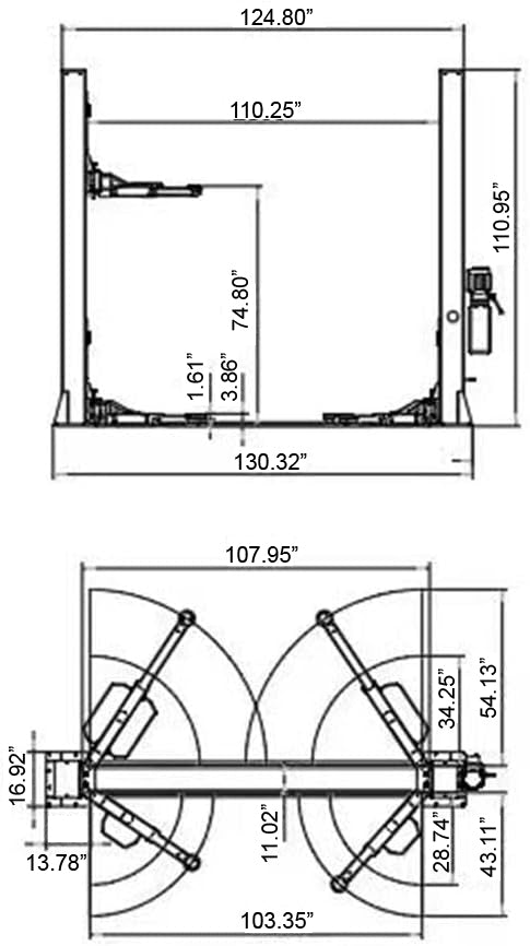 KATOOL KT-H120D 12,000lb 2-Post Symmetric Arms Floorplate Lift 220V