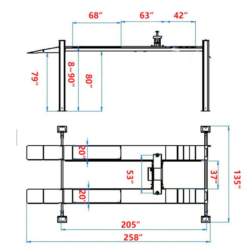 KATOOL KT-4H120X 12000 lb Heavy Duty 4-Post Lift  (One 7k Rolling Jack Included)