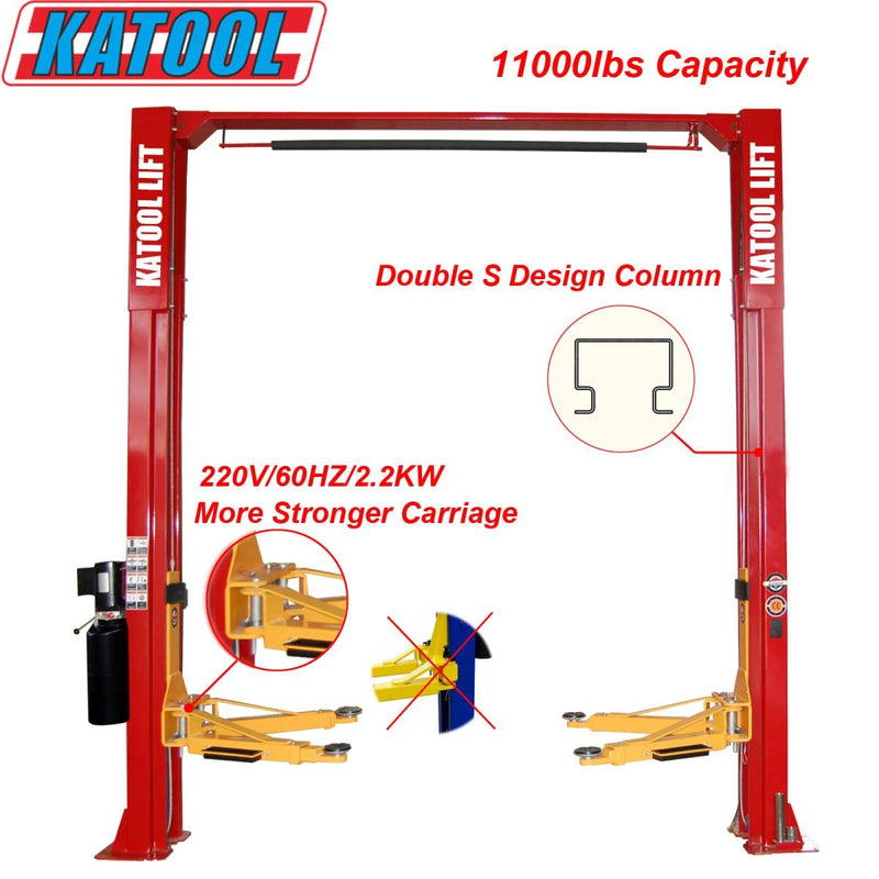 KATOOL KT-M110 11,000 lb 2-Post Clearfloor Lift 220V