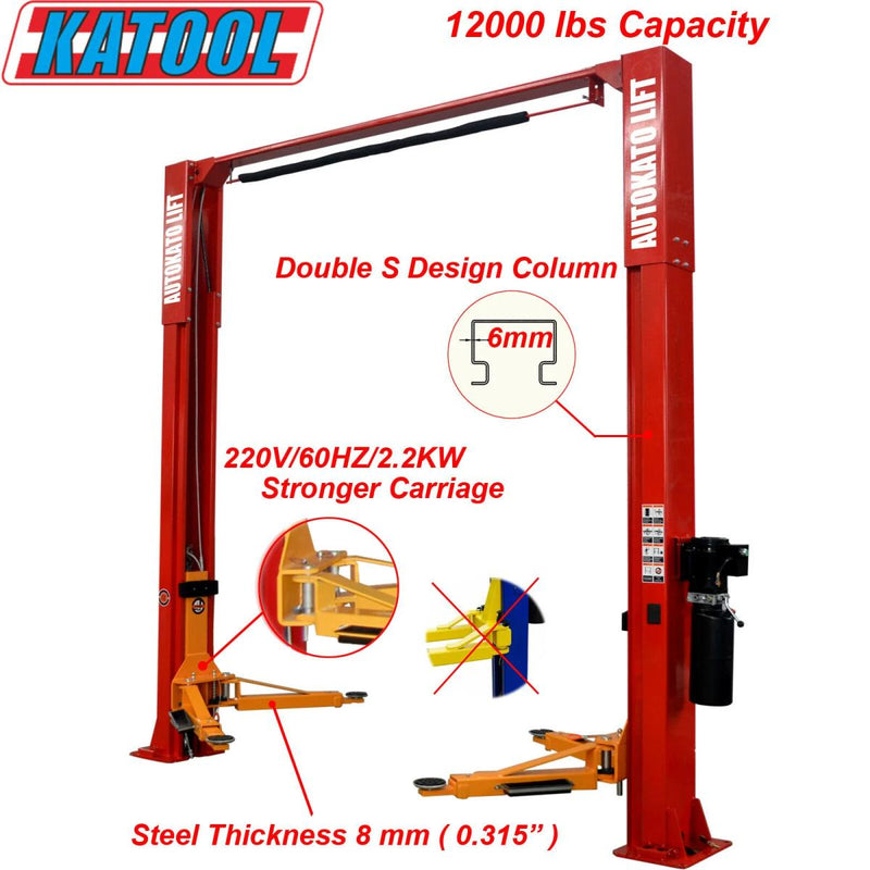 KATOOL KT-M120 12,000 lb 2-Post Clearfloor Lift 220V