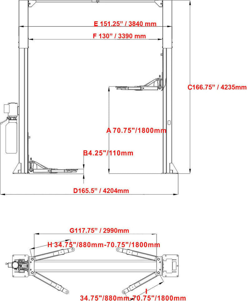 KATOOL KT-M120 12,000 lb 2-Post Clearfloor Lift 220V