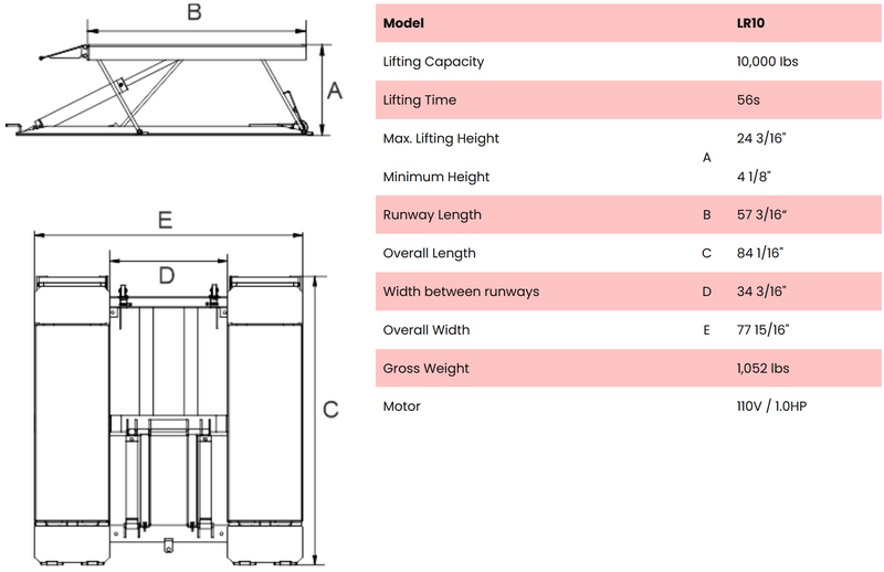 AMGO LR10 10,000 lb Portable Low-Rise Lift