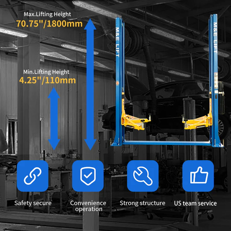 KATOOL ME-H1000 10,000lb 2-Post Floorplate Lift 220V