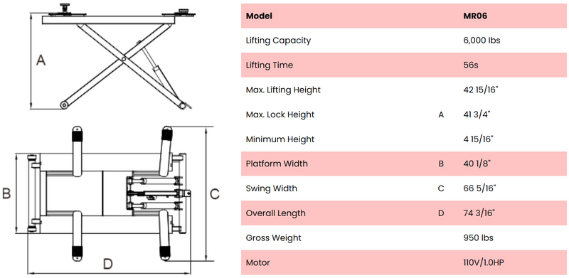 AMGO MR06 6,000 lb Mid-Rise Portable Lift
