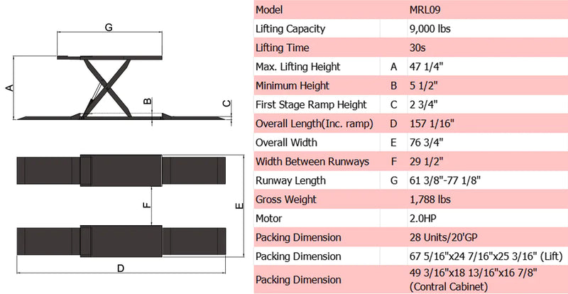 AMGO MRL09 9,000 lb Mid-Rise Lift