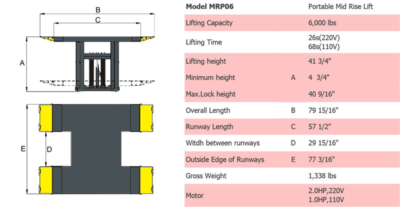AMGO MRP06 6,000 lb Portable Mid Rise Lift