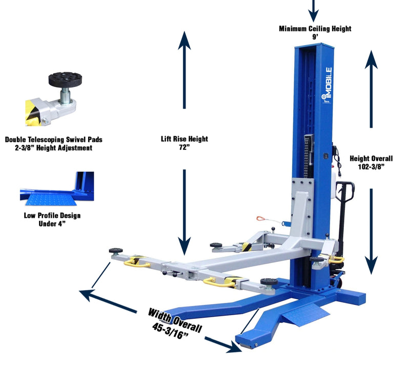 Tuxedo MSC-6KLP 6,000 lb Low Profile Mobile Single Column Lift