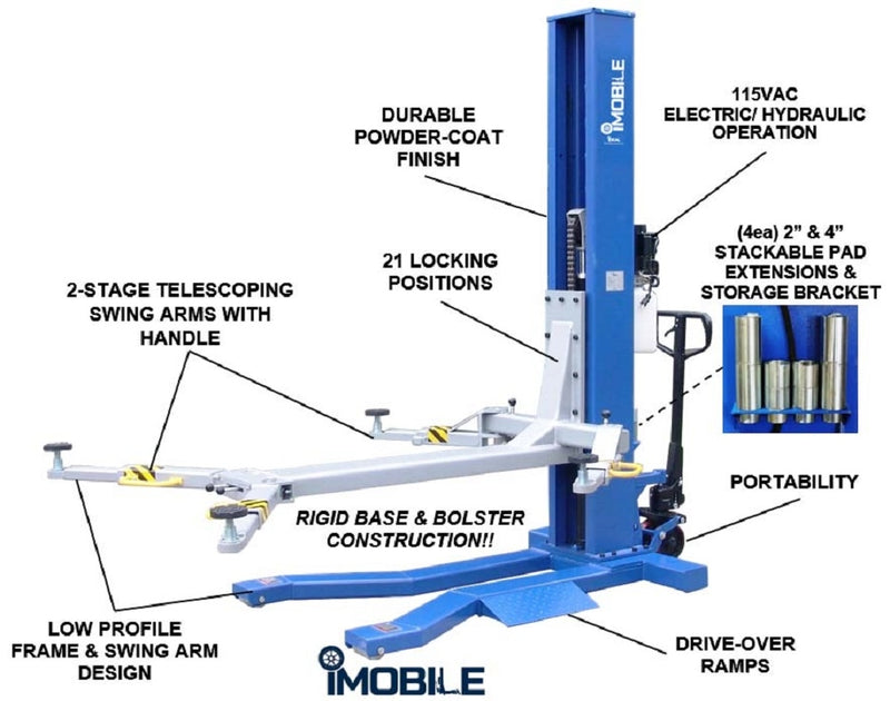 Tuxedo MSC-6KLP 6,000 lb Low Profile Mobile Single Column Lift