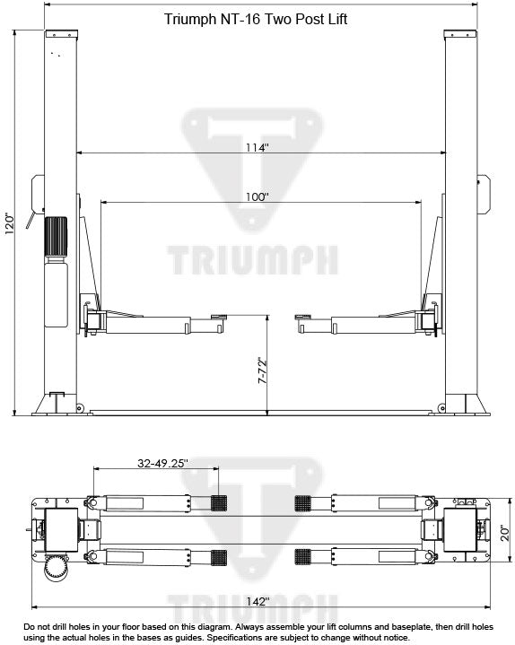 Triumph NT-16 16,000 lb Two Post Overhead Lift