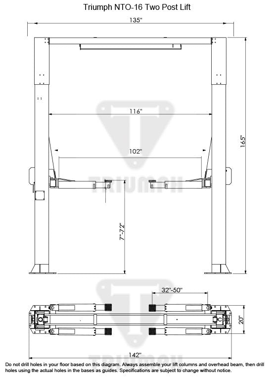 Triumph NTO-16 16,000 lb 2-Post Symmetric Clearfloor Lift