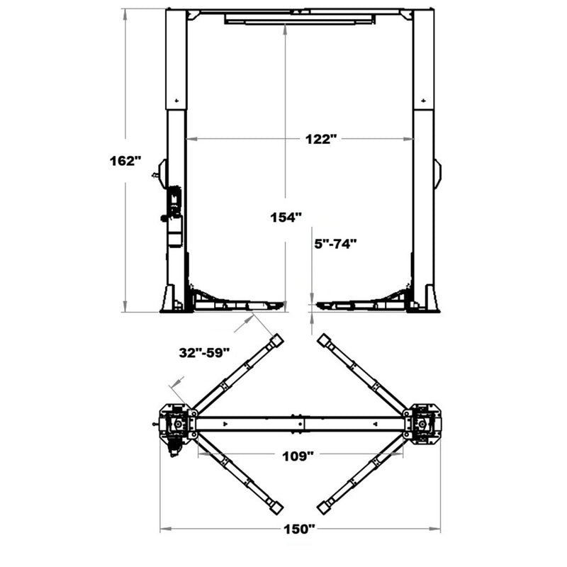 Triumph NTO-13A 13,000 lb 2-Post Symmetric Clearfloor Lift