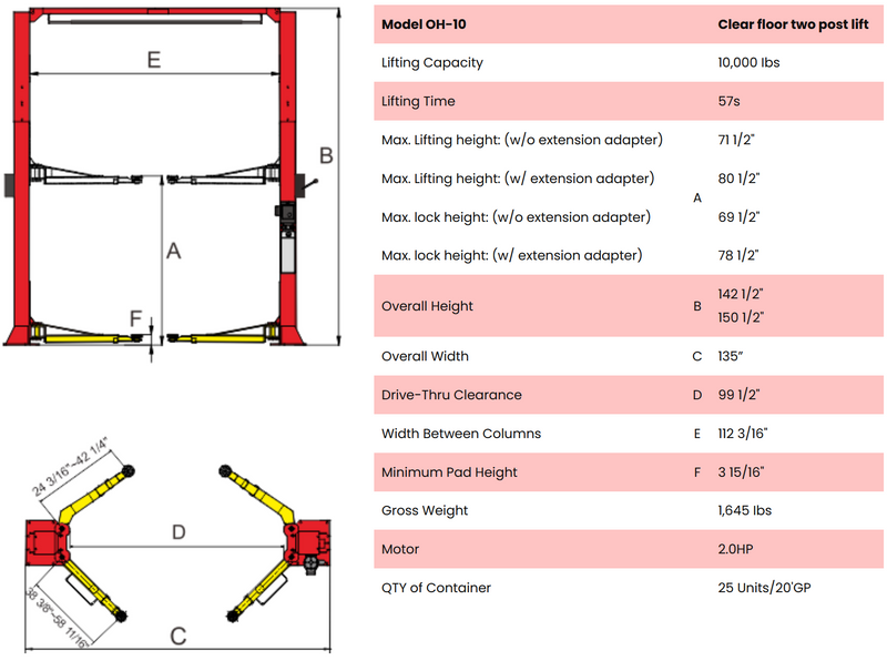 AMGO OH-10 10,000 lb 2-Post Overhead Lift