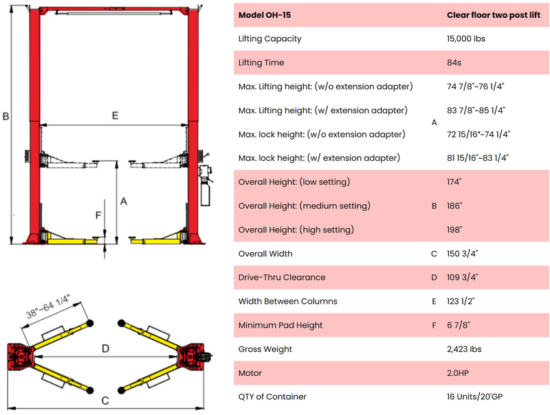 AMGO OH-15 15,000 lb 2-Post Overhead Lift