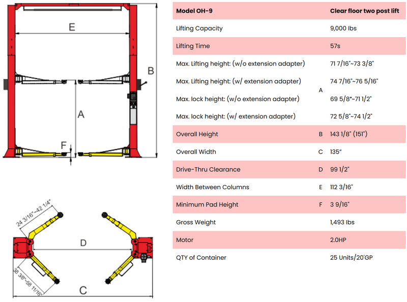 AMGO OH-9 9,000 lb 2-Post Overhead Lift