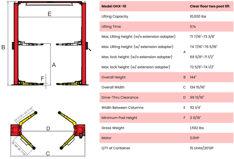 AMGO OHX-10H 10,000 lb 2-Post Overhead Lift