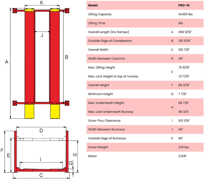 AMGO PRO-14 14,000 lb 4-Post Lift