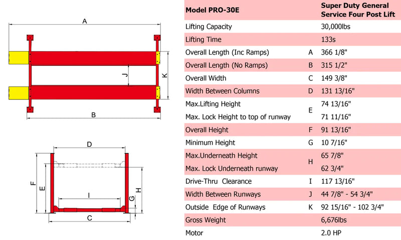AMGO PRO-30E 30,000 lb 4-Post Lift