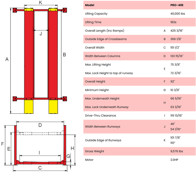 AMGO PRO-40E 40,000 lb 4-Post Lift