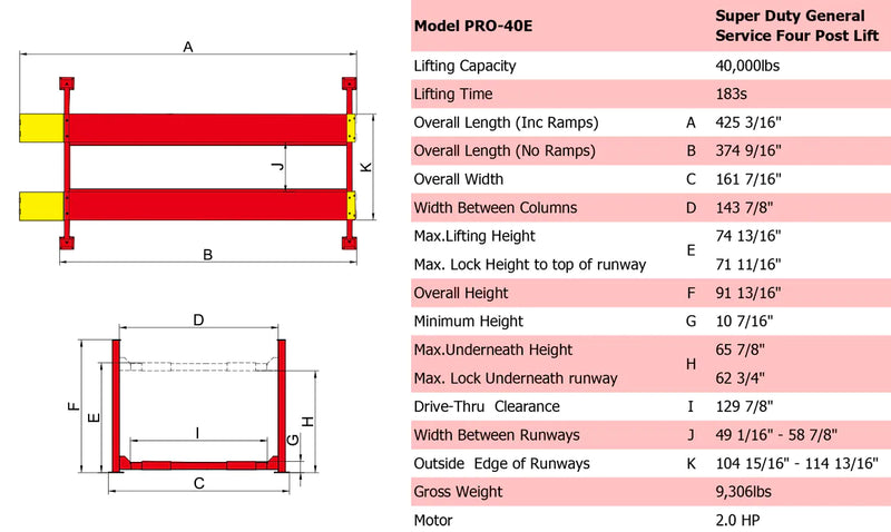 AMGO PRO-40E 40,000 lb 4-Post Lift