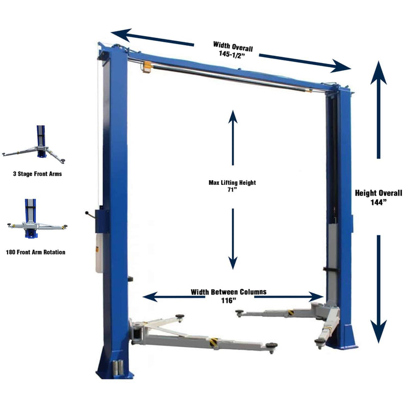 iDEAL - TP10KAC-DX 10,000 lb 2-Post Clearfloor Lift