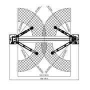 WL-10ASY top-view diagram of front and rear arm reach and swing, 104 in drive-through and 139 1/8 in overall width