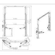 WL-10ASY dimension diagram for asymmetric installation: 107 3/32 in column inside width, 97 1/8 in drive-through, 140 15/32 in overall width, 141 3/16 in overall height
