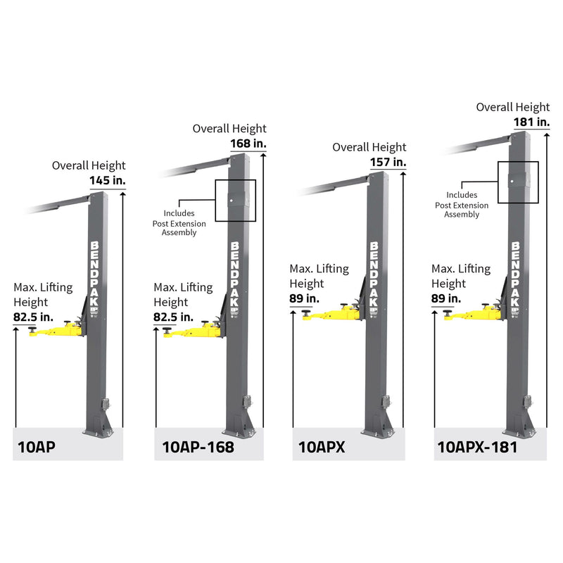 BendPak 10APX Two Post Car Lift - 10,000-Lb Capacity - High Rise