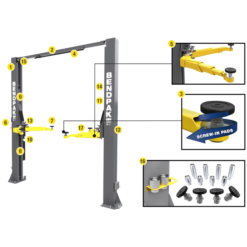 BendPak 10APX Two Post Car Lift - 10,000-Lb Capacity - High Rise