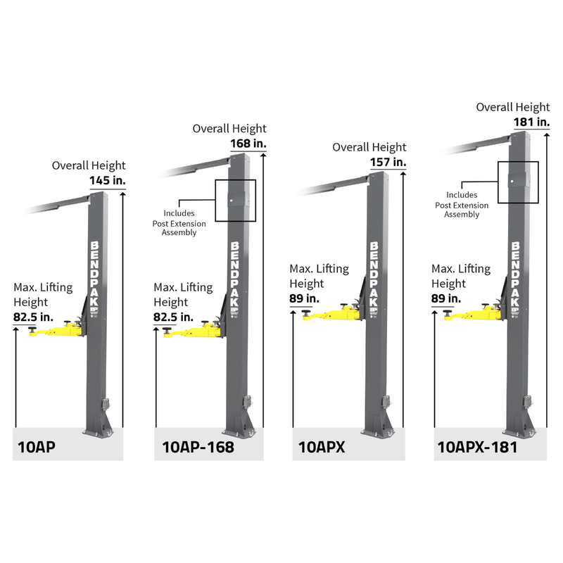 BendPak 10AP-168 Two Post Car Lift - 10,000-Lb Capacity - 168" Extended Height